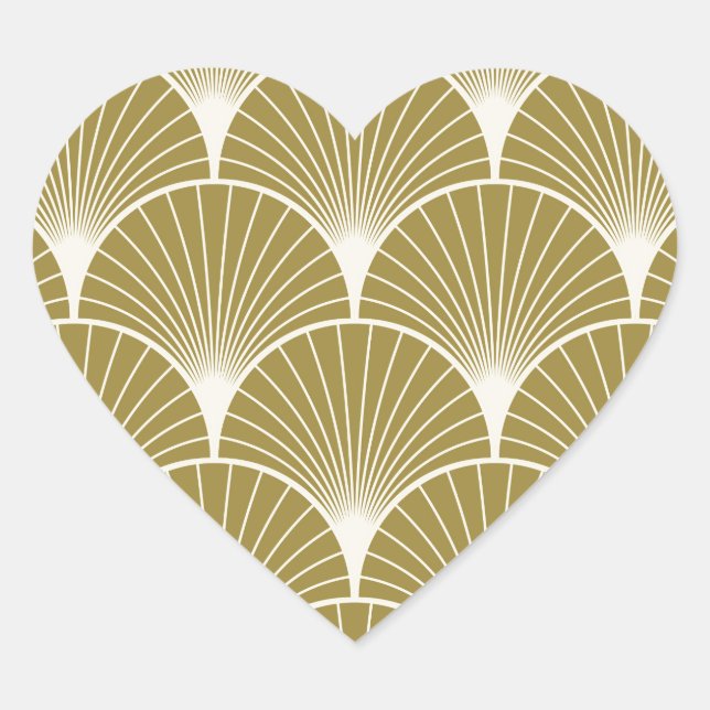 Art deco,scallop,pattern,gold,white,silver,chic, heart sticker (Front)