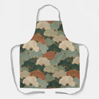 Art deco scallop shells Teal navy blue terracotta Apron