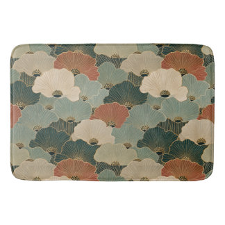 Art deco scallop shells Teal navy blue terracotta Bath Mat