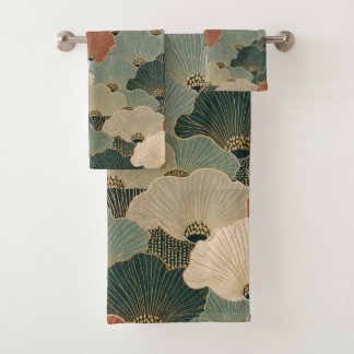 Art deco scallop shells Teal navy blue terracotta Bath Towel Set