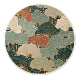 Art deco scallop shells Teal navy blue terracotta Ceramic Knob