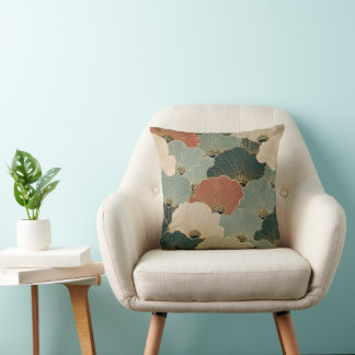 Art deco scallop shells Teal navy blue terracotta Cushion