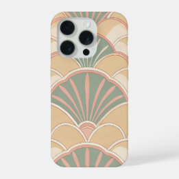 Art Deco Scallop Wave Vintage Sage Peach iPhone 15 Pro Case
