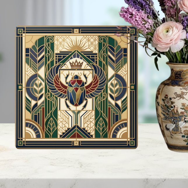 Art Deco Scarab Beetle Egyptian Sun Design Ceramic Tile (Creator Uploaded)