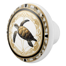 Art Deco Sea Turtle Black White Gold Ocean Life