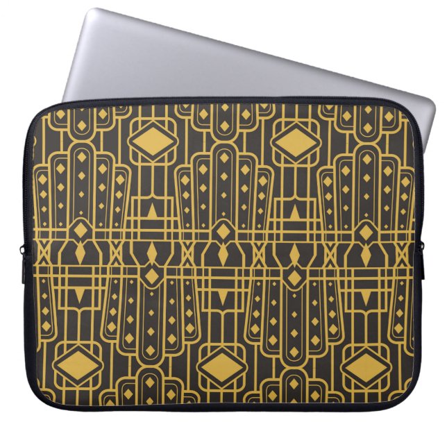 Art Deco seamless luxury geometric pattern. Golden Laptop Sleeve (Front)