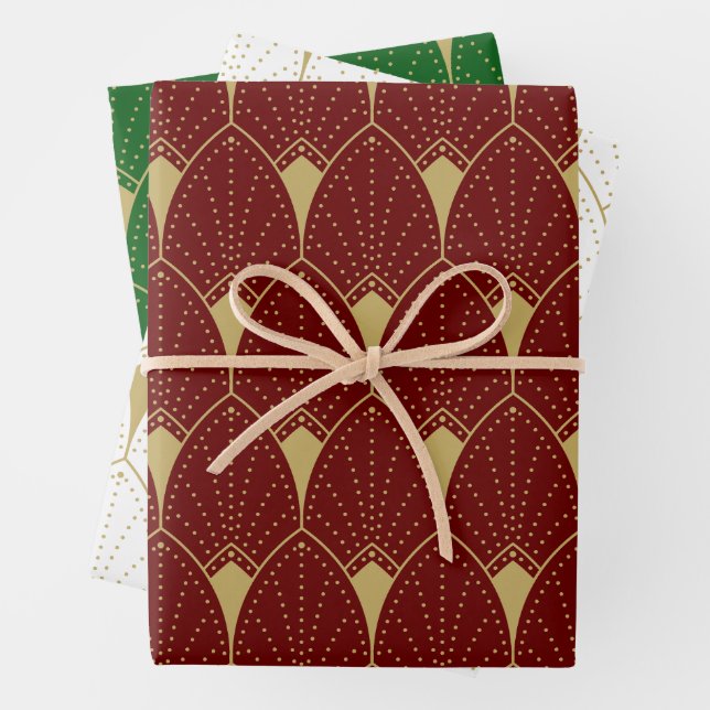 Art Deco Seamless Pattern gold and green Wrapping Paper Sheet (In situ)