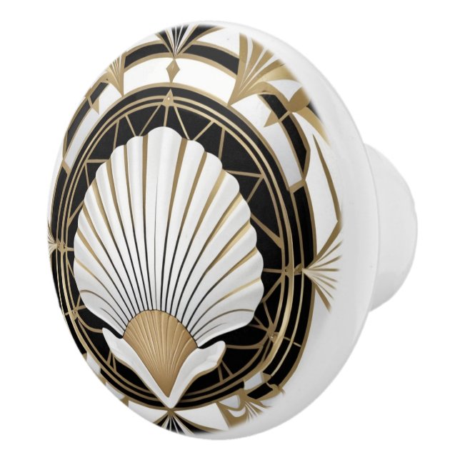 Art Deco Seashell Black White and Gold Shell Ceramic Knob (Right)