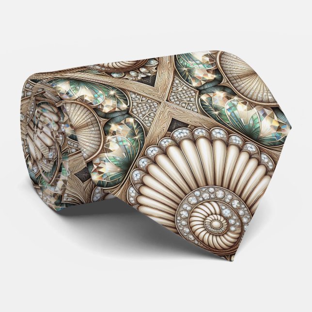 Art Deco Seashell Faux Diamond Faux Silk  Tie (Rolled)