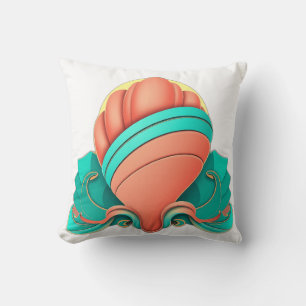 Art Deco Seashell in Turquoise and Coral Cushion