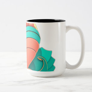 Art Deco Seashell in Turquoise and Coral Two-Tone Coffee Mug