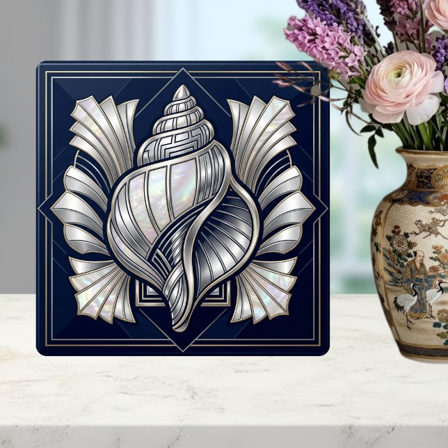 Art Deco Seashell Silver Mother of Pearl Style  Ceramic Tile (Creator Uploaded)