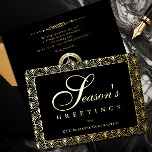 Art Deco Season's Greetings Business Gold Foil Holiday Card