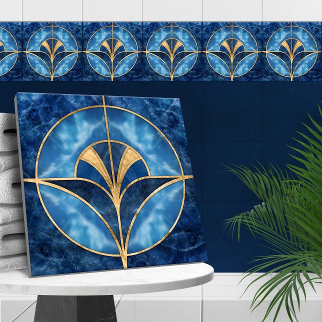 Art Deco Shell - Blue Marble & Gold Ceramic Tile (Creator Uploaded)