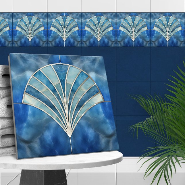 Art Deco Shell - Blue Marble & Pearl Ceramic Tile (Creator Uploaded)