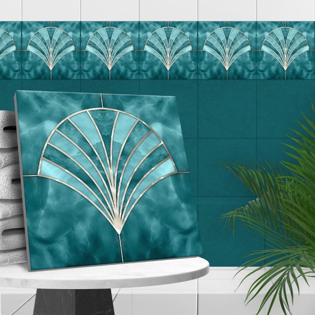 Art Deco Shell - Blue Marble & Pearl Ceramic Tile (Creator Uploaded)