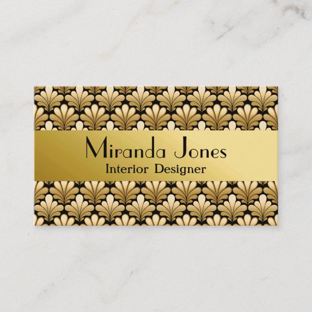 Art Deco Shell Pattern, Gold and Black Business Card (Front)