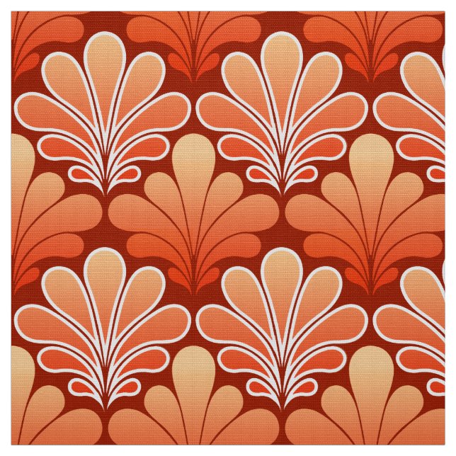 Art Deco Shell Pattern, Mandarin Orange Fabric (Swatch)
