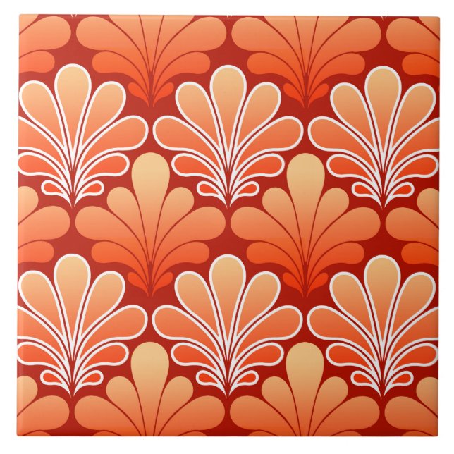 Art Deco Shell Pattern, Mandarin Orange Tile (Front)