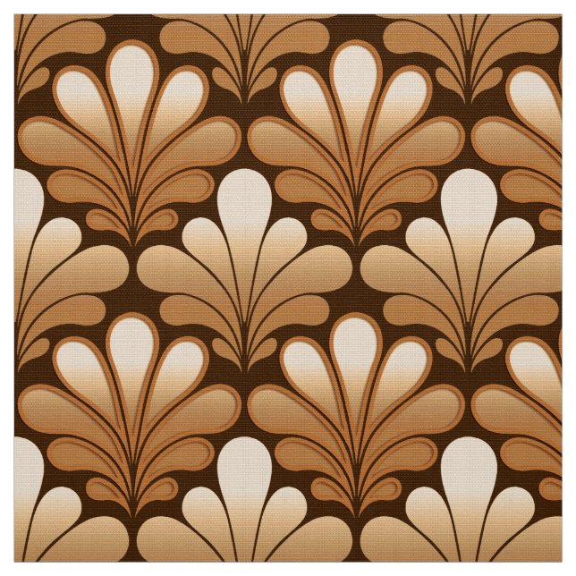 Art Deco Shell Pattern, Rose Gold and Dark Brown Fabric (Swatch)