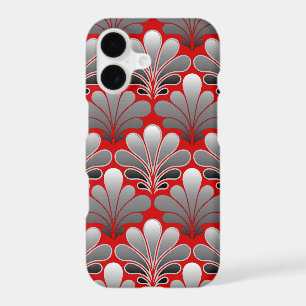 Art Deco Shell Pattern, Silver Grey / Grey and Red