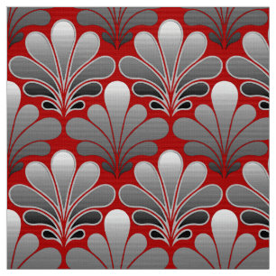 Art Deco Shell Pattern, Silver Grey / Grey and Red Fabric