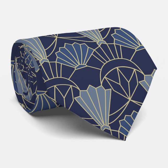 Art Deco shells navy blue Tie (Rolled)
