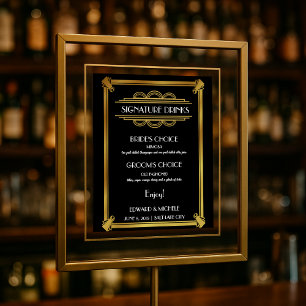 Art Deco signature drinks bar wedding poster
