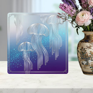 Art Deco Silver Jellyfish Ocean Gradient Design Ceramic Tile