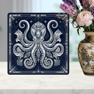 Art Deco Silver Octopus Mandala  Kraken  Ceramic Tile