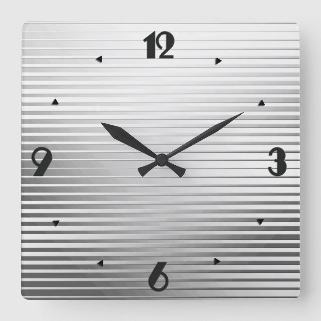 Art Deco Silver Satin Stripes Square Wall Clock (Front)