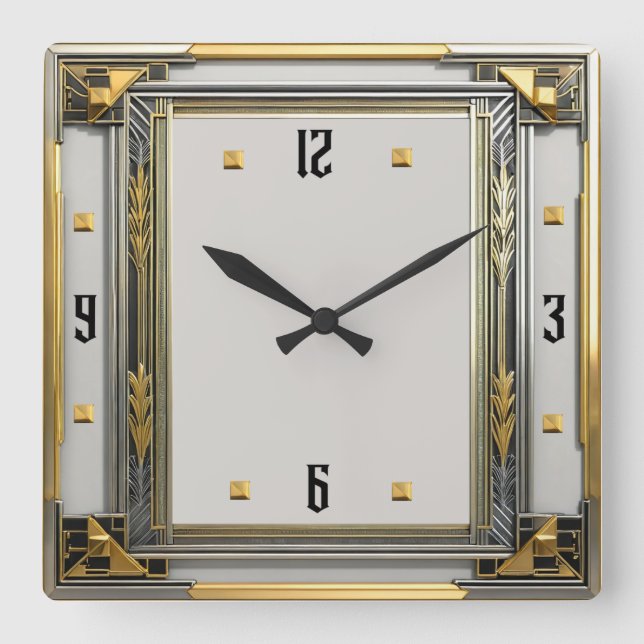 Art Deco Silver Square Wall Clock (Front)
