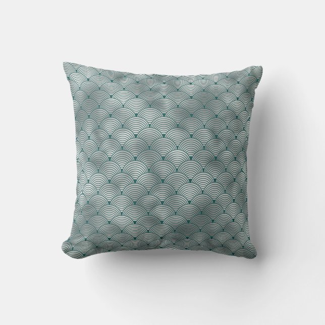 Art Deco Silver Teal Contemporary Cushion (Front)
