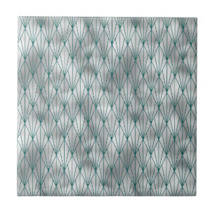 Art Deco Silver Teal Graphic Ceramic Tile