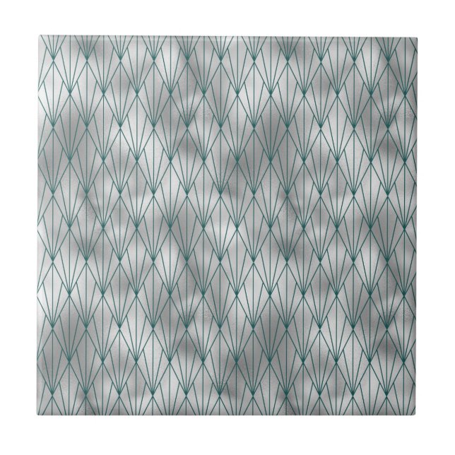 Art Deco Silver Teal Graphic Ceramic Tile (Front)