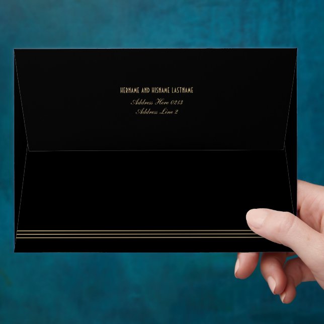 Art Deco Simple Black Gold Custom Name Address Envelope (Hand)