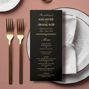 Art Deco Simple Elegant Black Gold Wedding Menu