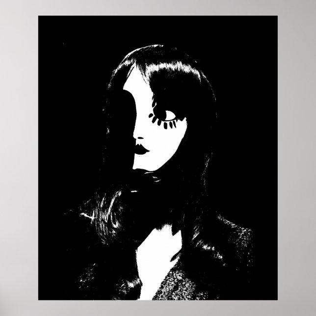 Art Deco - Sin City Style Woman - Black & White Poster (Front)