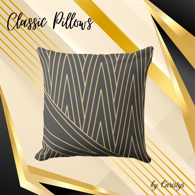 Art Deco Smokey Grey and Gold   Throw Pillow (Creator Uploaded)