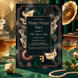 Art Deco Speakeasy Murder Mystery New Year Party Invitation