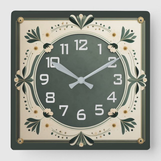 Art Deco Square Wall Clock (Front)