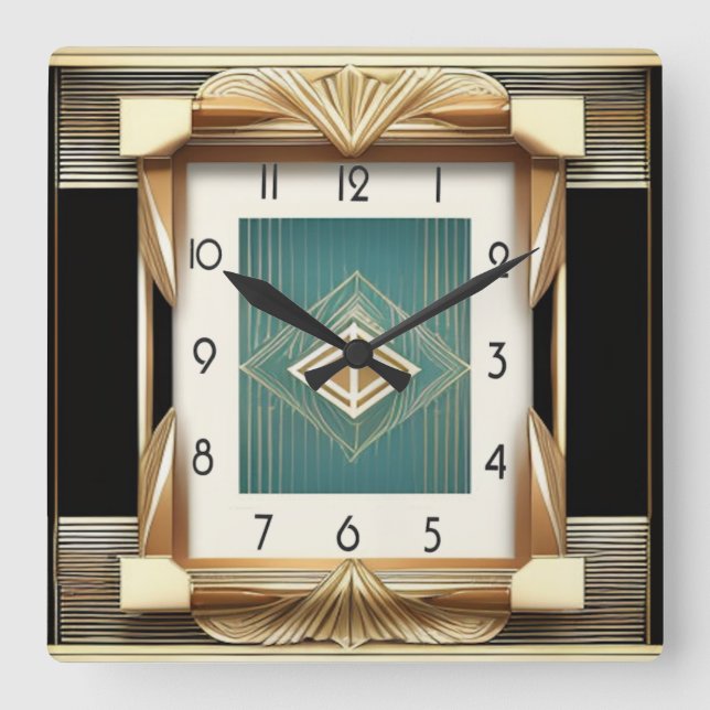 Art Deco Square Wall Clock (Front)