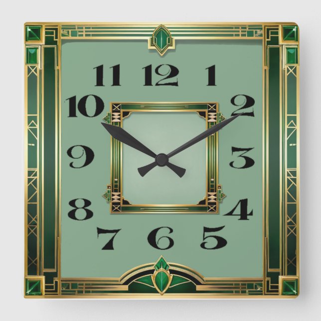 Art Deco Square Wall Clock (Front)