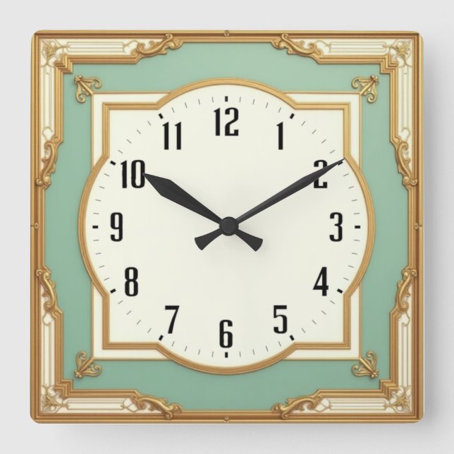 Art Deco Square Wall Clock (Front)