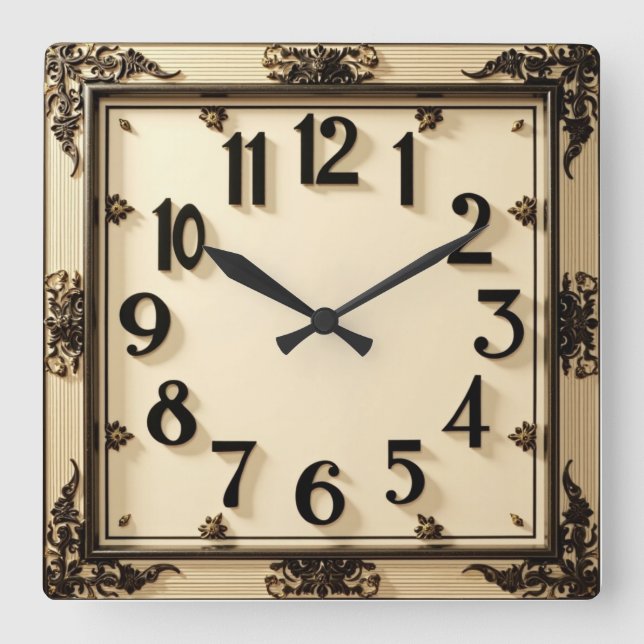 Art Deco Square Wall Clock (Front)