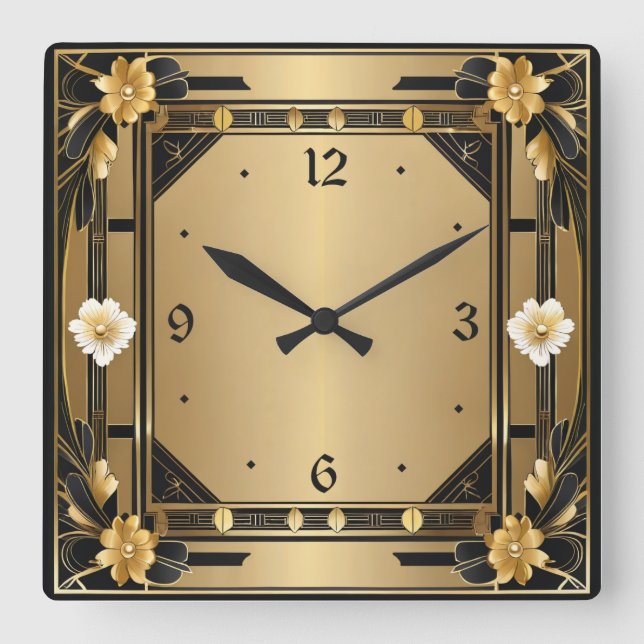 Art Deco Square Wall Clock (Front)