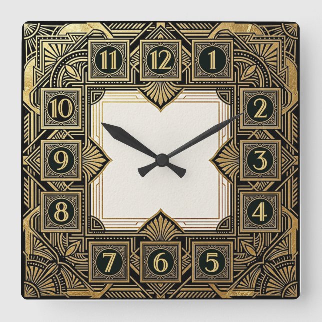 Art Deco Square Wall Clock (Front)