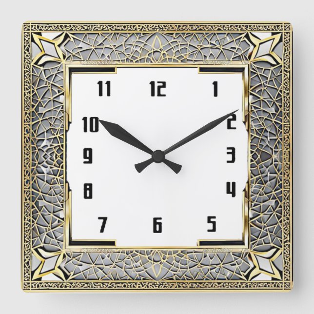 Art Deco Square Wall Clock (Front)