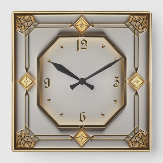 Art Deco Square Wall Clock (Front)