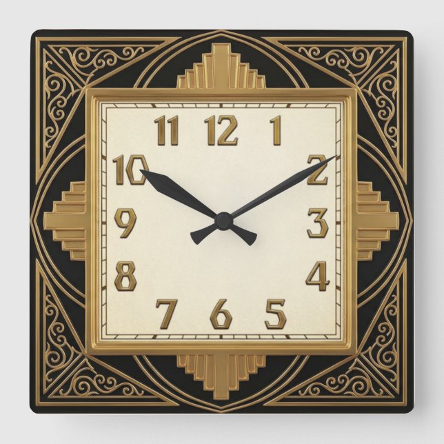 Art Deco Square Wall Clock (Front)